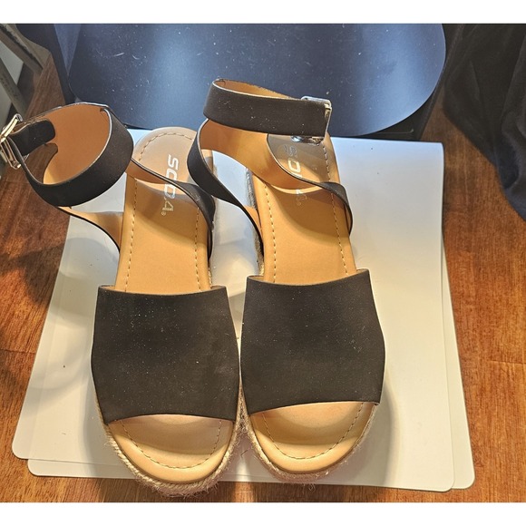 Soda Topic Open Toe Buckle Ankle Strap Espadrilles Flatform Wedge sandal Sz 8.5 - Picture 1 of 7